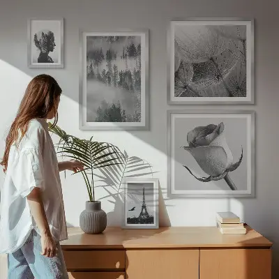 Galeria de quadros de parede cidade e natureza em preto e branco