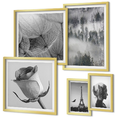 Parede galeria de quadros cidade da natureza em preto e branco