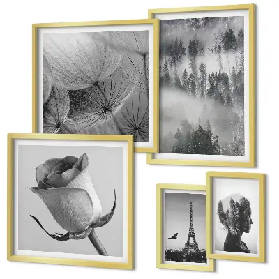 Galeria de quadros de parede cidade e natureza em preto e branco