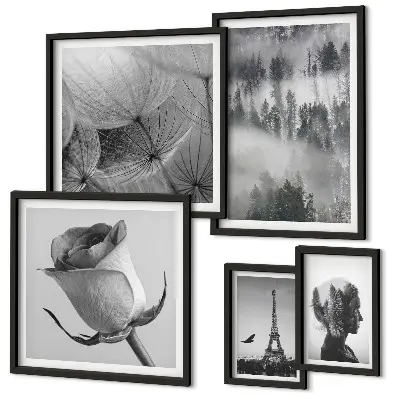 Galeria de quadros de parede cidade e natureza em preto e branco
