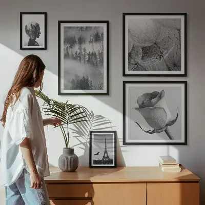 Galeria de quadros de parede cidade e natureza em preto e branco
