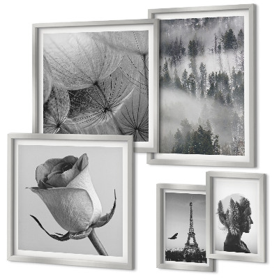 Parede galeria de quadros cidade da natureza em preto e branco