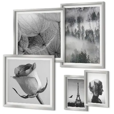 Galeria de quadros de parede cidade e natureza em preto e branco