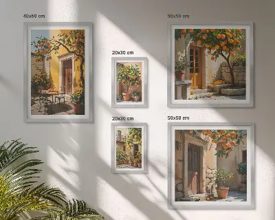 Conjunto de 5 quadros com moldura tema frutas cítricas em jardins