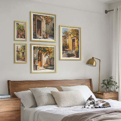 Conjunto de 5 quadros com moldura Frutas cítricas em jardins