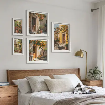Conjunto de 5 quadros com moldura tema frutas cítricas em jardins