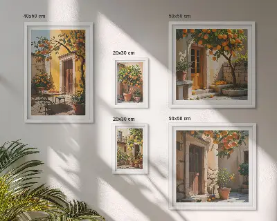 Conjunto de 5 quadros com moldura tema frutas cítricas em jardins