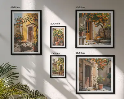 Conjunto de 5 quadros com moldura tema frutas cítricas em jardins