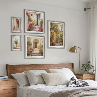 Conjunto de 5 quadros decorativos Ruas, flores, frutas cítricas, Provença