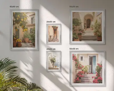 Conjunto de 5 quadros decorativos com temas de ruas, flores e frutas cítricas da Provença