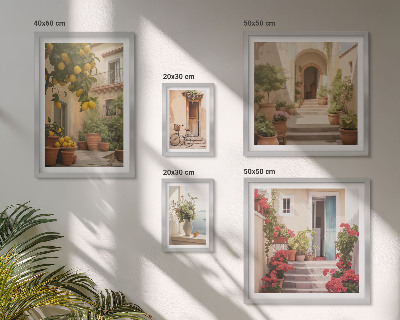Conjunto de 5 quadros decorativos Ruas, flores, frutas cítricas, Provença