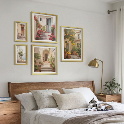 Conjunto de 5 quadros decorativos Ruas, flores, frutas cítricas, Provença