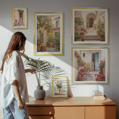 Conjunto de 5 quadros decorativos Ruas, flores, frutas cítricas, Provença