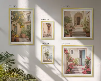 Conjunto de 5 quadros decorativos com temas de ruas, flores e frutas cítricas da Provença