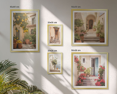 Conjunto de 5 quadros decorativos Ruas, flores, frutas cítricas, Provença