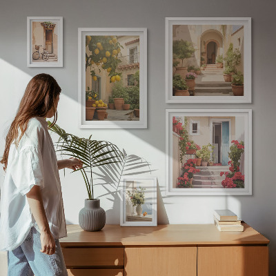 Conjunto de 5 quadros decorativos Ruas, flores, frutas cítricas, Provença