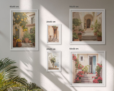 Conjunto de 5 quadros decorativos Ruas, flores, frutas cítricas, Provença