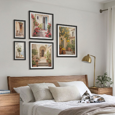 Conjunto de 5 quadros decorativos Ruas, flores, frutas cítricas, Provença