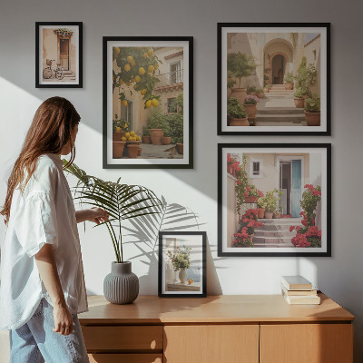 Conjunto de 5 quadros decorativos Ruas, flores, frutas cítricas, Provença
