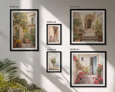 Conjunto de 5 quadros decorativos com temas de ruas, flores e frutas cítricas da Provença