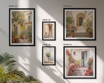 Conjunto de 5 quadros decorativos Ruas, flores, frutas cítricas, Provença