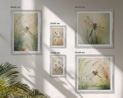 Conjunto de 5 quadros decorativos com moldura com motivos boho de natureza e libélulas