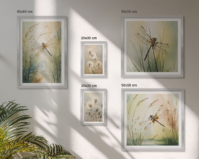 Conjunto de 5 quadros com moldura Motivos boho da natureza com libélulas