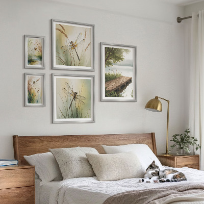 Conjunto de 5 quadros decorativos Paisagens tranquilas de libélulas
