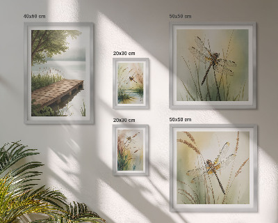 Conjunto de 5 quadros decorativos Paisagens tranquilas de libélulas