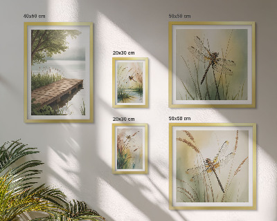 Conjunto de 5 quadros decorativos Paisagens tranquilas de libélulas