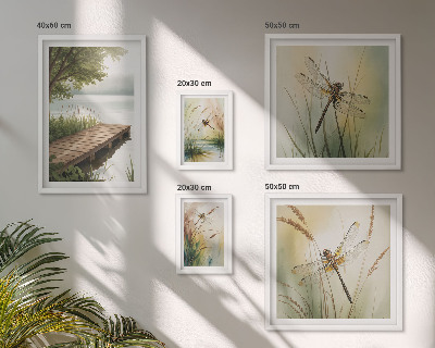 Conjunto de 5 quadros decorativos Paisagens tranquilas de libélulas