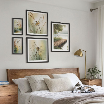 Conjunto de 5 quadros decorativos Paisagens tranquilas de libélulas