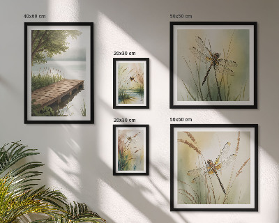 Conjunto de 5 quadros decorativos Paisagens tranquilas de libélulas