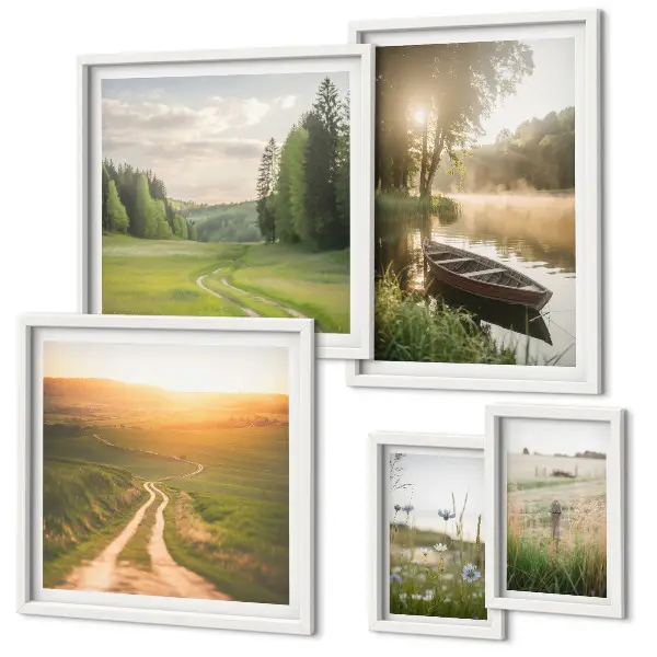 Galeria de quadros para parede com paisagens de água e vegetação