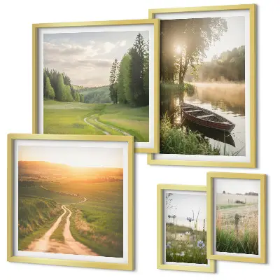 Galeria de quadros para parede com paisagens de água e vegetação