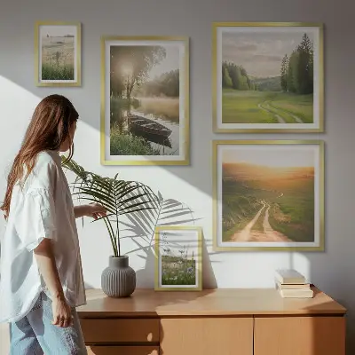 Galeria de quadros para parede com paisagens de água e vegetação