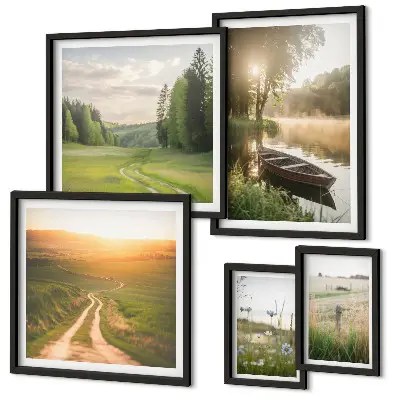 Galeria de quadros para parede com paisagens de água e vegetação