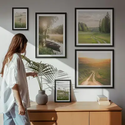 Galeria de quadros para parede com paisagens de água e vegetação