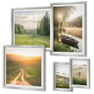 Galeria de quadros para parede com paisagens de água e vegetação
