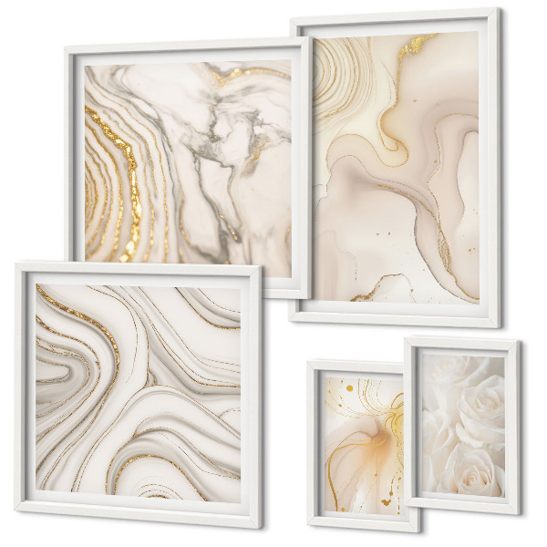 Conjunto de 5 quadros com moldura Composições abstratas em tons de bege