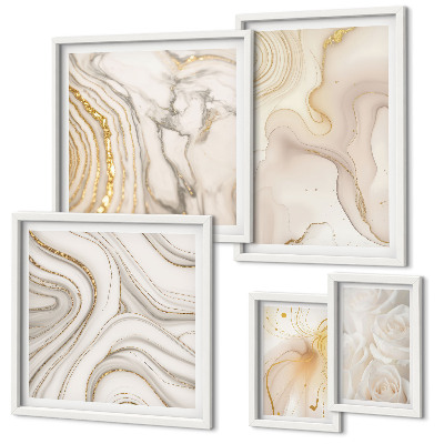 Conjunto de 5 quadros com moldura Composições abstratas em tons de bege