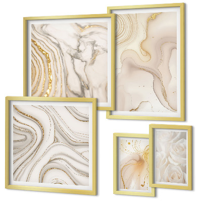 Conjunto de 5 quadros com moldura Composições abstratas em tons de bege