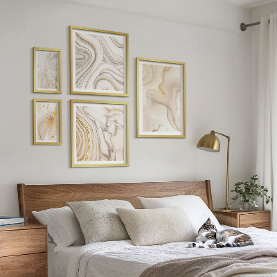 Conjunto de 5 quadros com moldura Composições abstratas em tons de bege