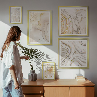Conjunto de 5 quadros com moldura Composições abstratas em tons de bege
