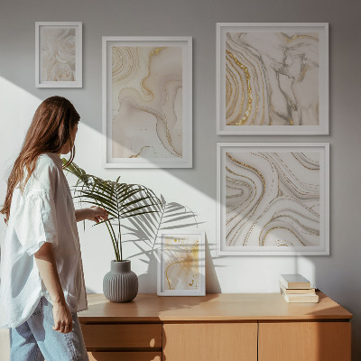 Conjunto de 5 quadros com moldura Composições abstratas em tons de bege