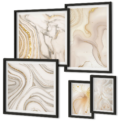 Conjunto de 5 quadros com moldura Composições abstratas em tons de bege