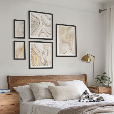Conjunto de 5 quadros com moldura Composições abstratas em tons de bege