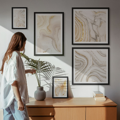 Conjunto de 5 quadros com moldura Composições abstratas em tons de bege