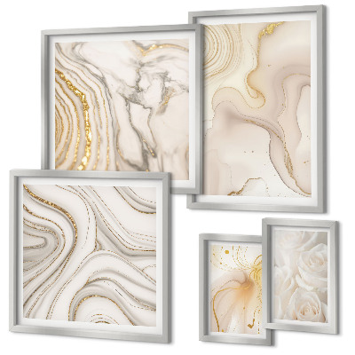 Conjunto de 5 quadros com moldura Composições abstratas em tons de bege