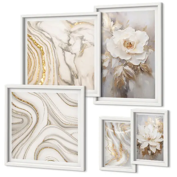 Conjunto de 5 quadros decorativos com motivos florais abstratos e elegância